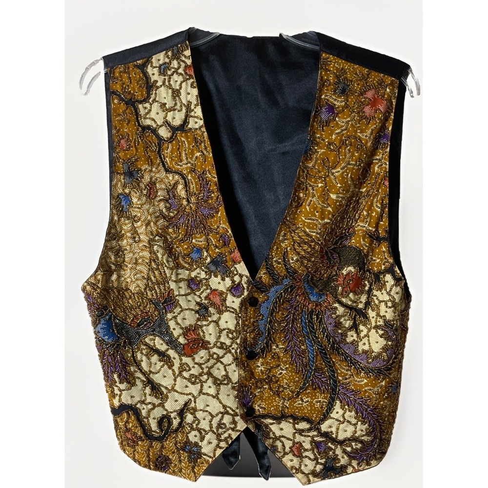 Kenar Vintage Y2K Hand Beaded Peacock Snap Front Vest Women's Size Medium